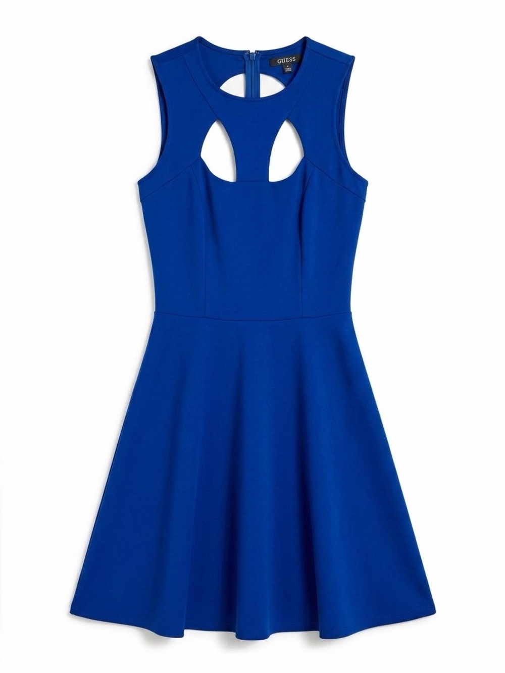 GUESS Cobalt Blue Geometric Cut-Out Fit & Flare Dress - Small